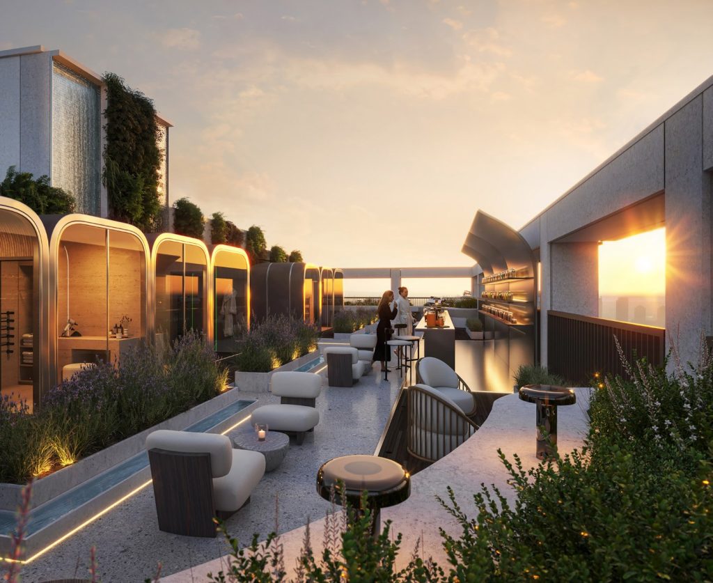 The HiLight Battersea çatı katı wellness bölümü ve sauna kabinleri