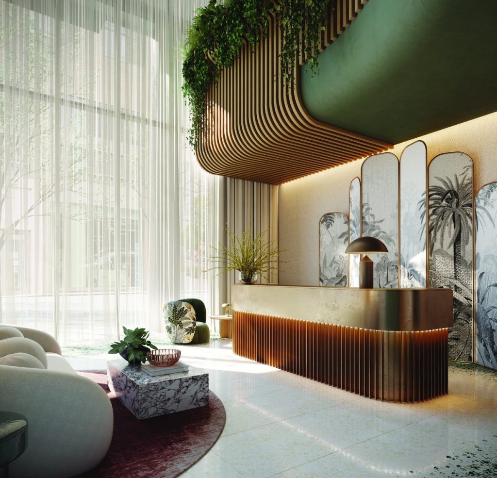 The HiLight Battersea giriş lobisi ve 24 saat konsiyerj
