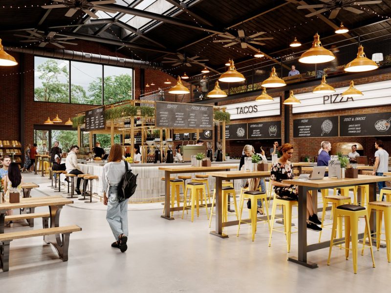 Dyecoats DyeWorks food hall, gündüz görünümü
