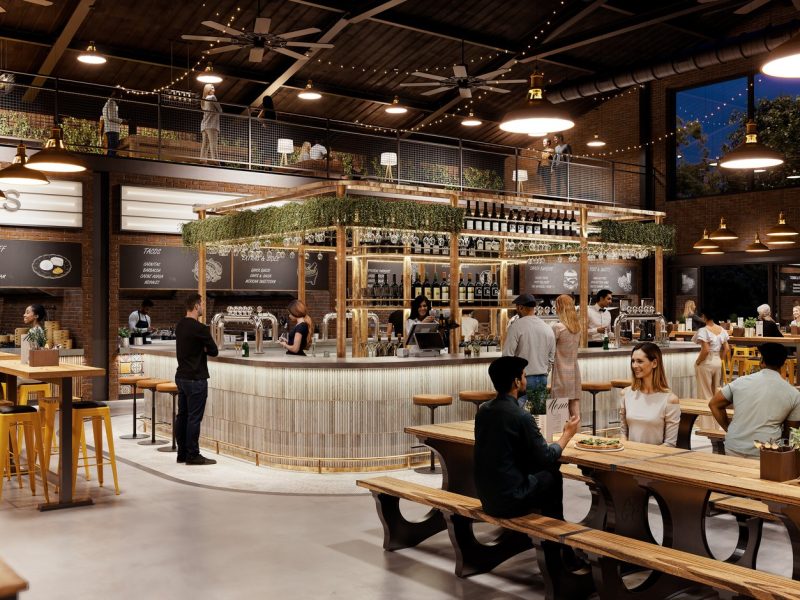 Dyecoats DyeWorks food hall, akşam görünümü
